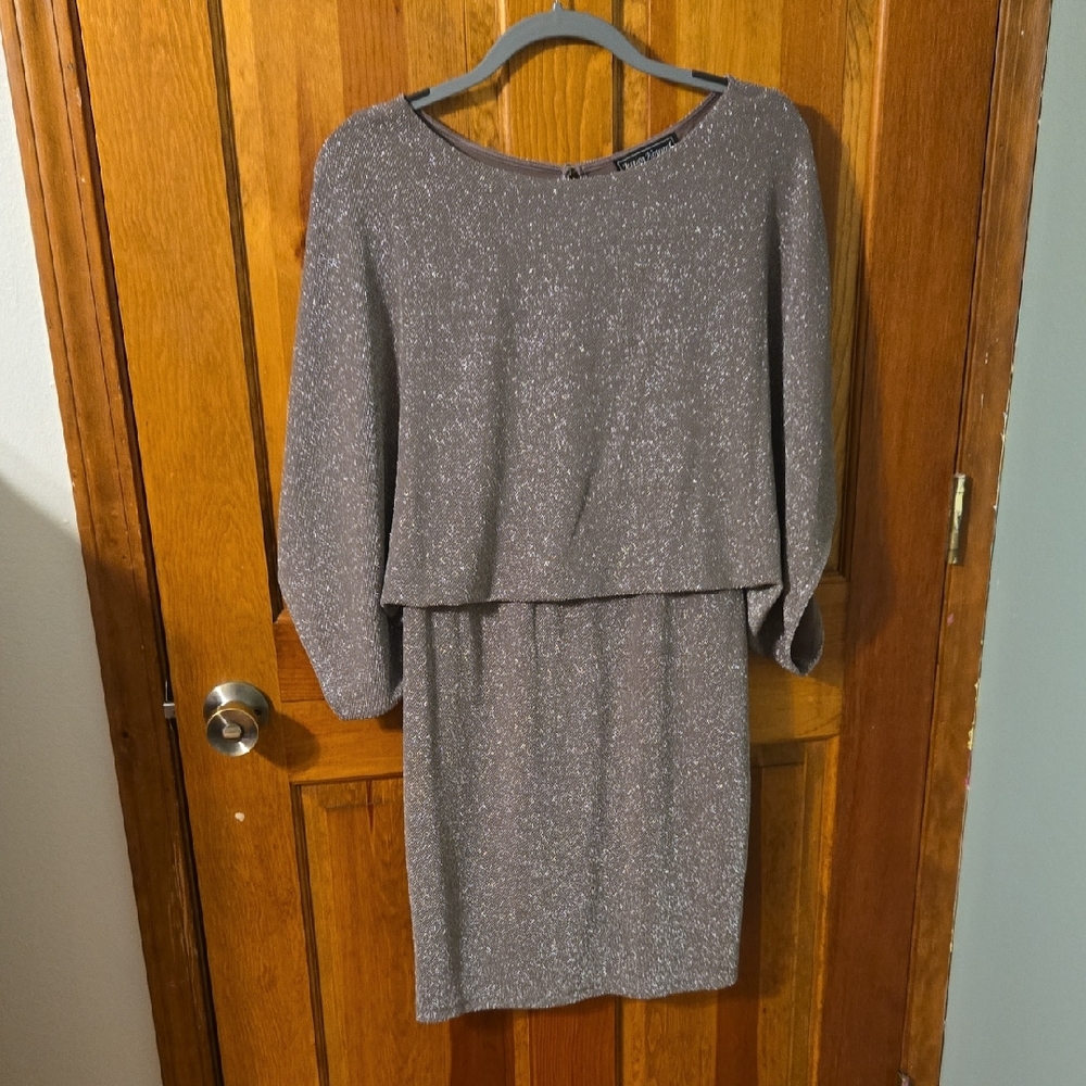 Jessica Howard Shimmering Silver Long Sleeve Dress